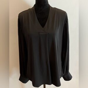 Elie. By Elie Tahari Black Blouse with sheer pleated sleeves, size L​​​